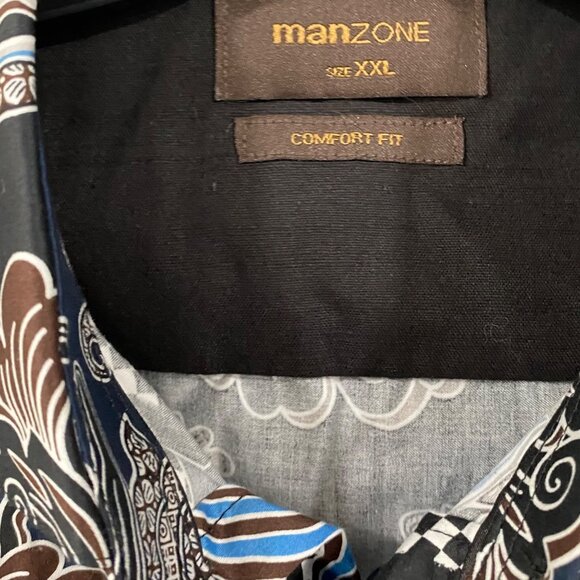 Manzone XXL Comfort Fit Short Sleeve Shirt With Blue & Black Batik Lion Dance - Picture 4 of 6